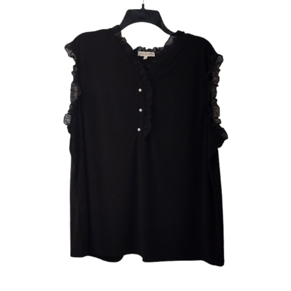 Joie de Vivre: Short Sleeve Ruffle V-Neck Top, Size 3X, Black